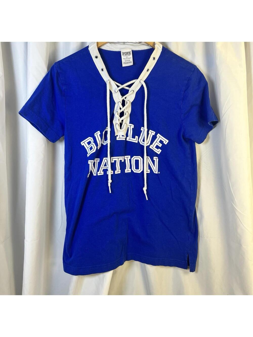 VICTORIA'S SECRET PINK Short Sleeve Shirt UNIVERSITY OF KENTUCKY Lace Up XS